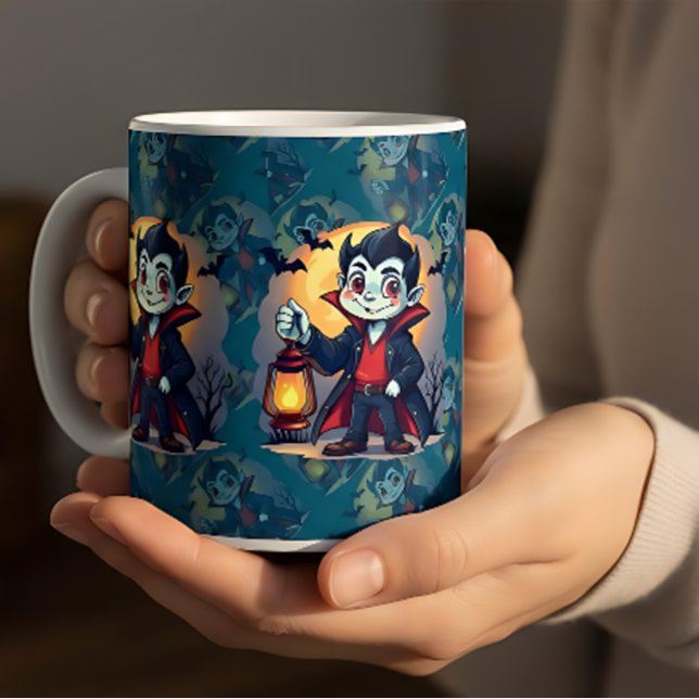 Cute Vampire with Lantern Kawaii Halloween Coffee Mug (Cute Vampire with Lantern Kawaii Halloween Coffee Mug)
