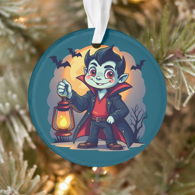 Cute Vampire with Lantern Kawaii Halloween Ornament (Tree)