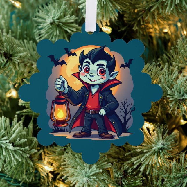 Cute Vampire with Lantern Kawaii Halloween Ornament Card (Insitu (Tree))