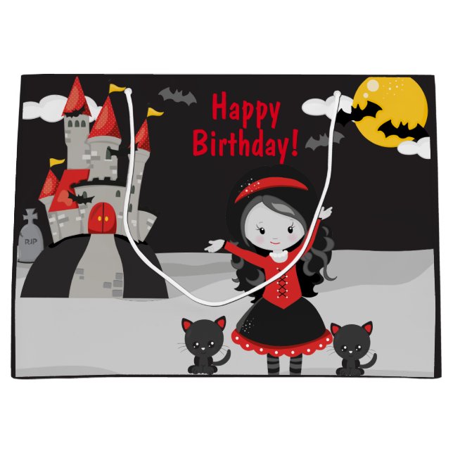 Cute Vampires Halloween Kids Spooky Birthday Large Gift Bag (Front)