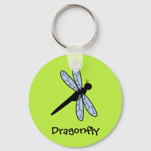 Cute Vector Dragonfly (Green Background) Keychain