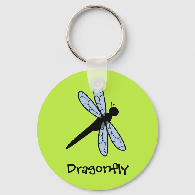 Cute Vector Dragonfly (Green Background) Keychain (Front)