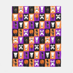 Cute Vector Halloween Ghosts Pumpkins Cats Skulls Fleece Blanket