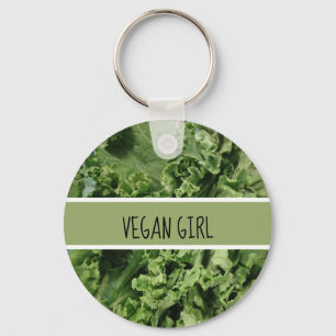 Cute Vegan Girl Green Kale Keychain