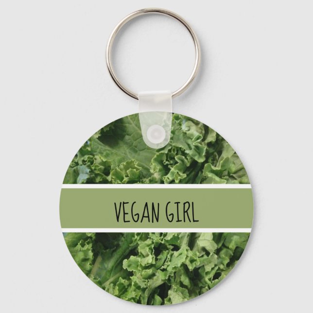 Cute Vegan Girl Green Kale Keychain (Front)