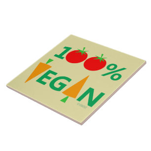 Cute Vegan Humour Colourful Cartoon Veggies Tile