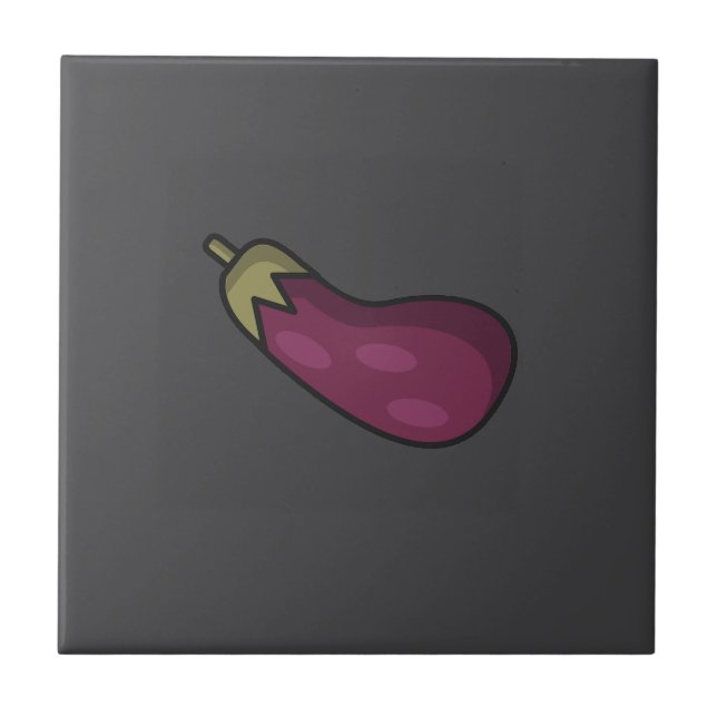 Cute vegetables pattern eggplant grey tile (Front)