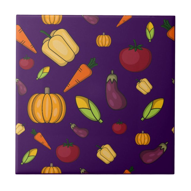 Cute vegetables pattern purple tile (Front)
