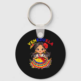 Cute Venezuela Girl Traditional Dress Colorful Art Keychain