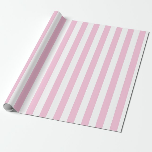Cute Vertical Light Pink and White Stripes Pattern Wrapping Paper (Unrolled)