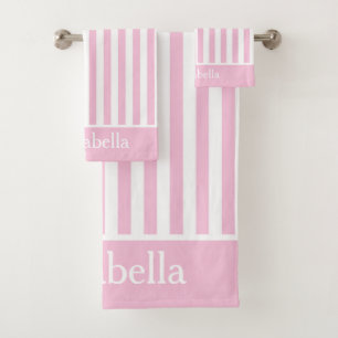 Cute Vertical Pink and White Stripes Personized Bath Towel Set