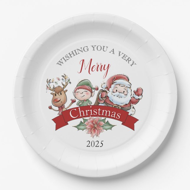 Cute Very Merry Christmas Personalized Paper Plate (Front)