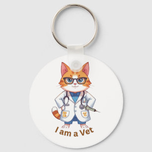 Cute Vet Cat "I Am a Vet" Design Keychain