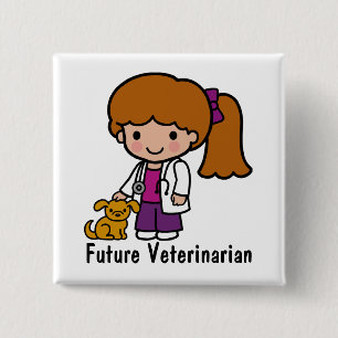 Cute Veterinarian Girl with puppy 2 Inch Square Button
