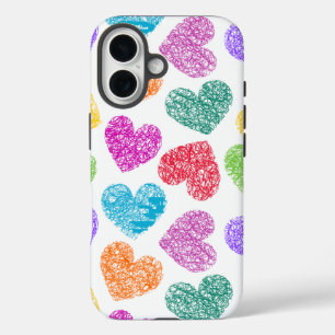 Cute Vibrant Doodled Heart Valentine's Day Pattern iPhone 16 Case