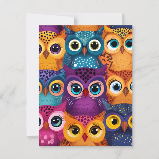 Cute Vibrant Owls Holiday Card (Front)
