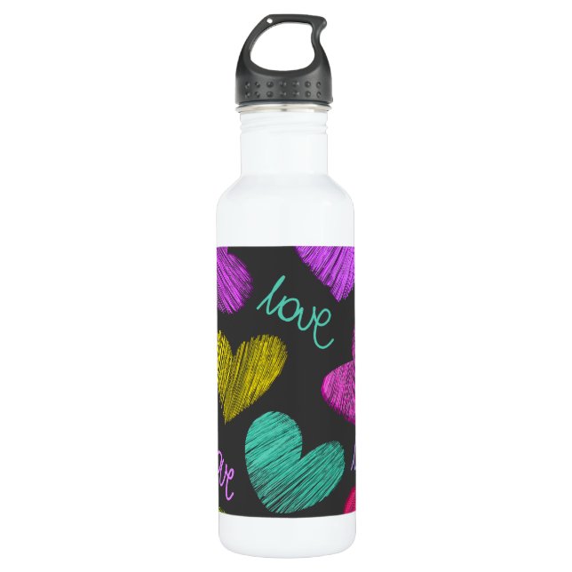 Cute Vibrant Scribbled Hearts with Love Script 710 Ml Water Bottle (Front)
