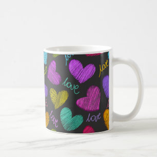 Cute Vibrant Scribbled Hearts with Love Script Coffee Mug