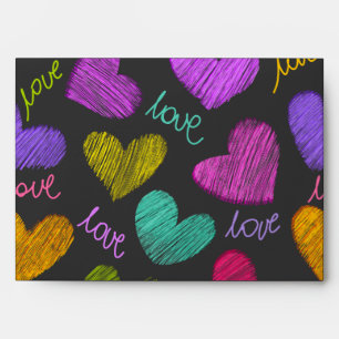 Cute Vibrant Scribbled Hearts with Love Script Envelopes