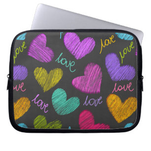 Cute Vibrant Scribbled Hearts with Love Script Laptop Sleeve