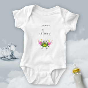 Cute Vibrant Yellow Pink Wildflower Script Baby Bodysuit