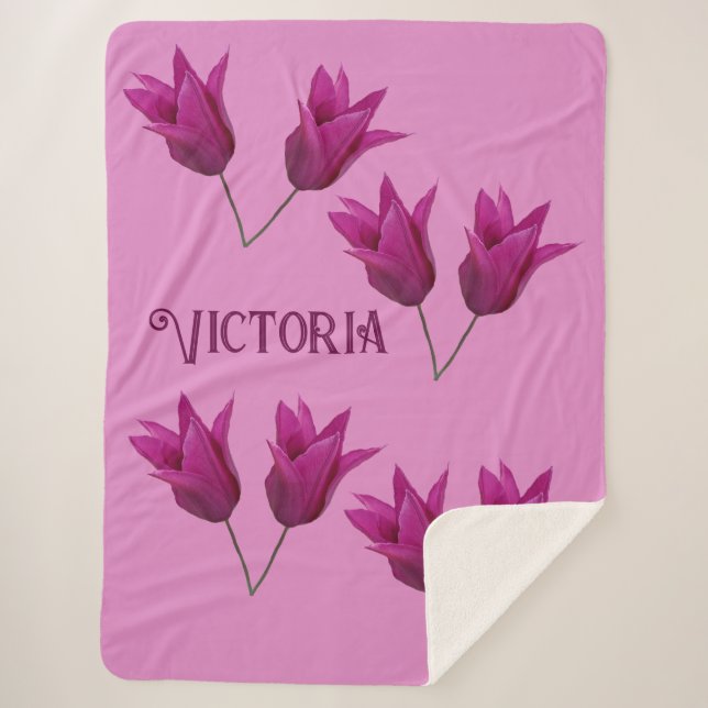 Cute Victoria name pink tulip flowers blanket  (Front)