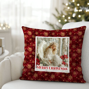 Cute Victorian Angel Red Gold Holiday Accent Xmas Throw Pillow