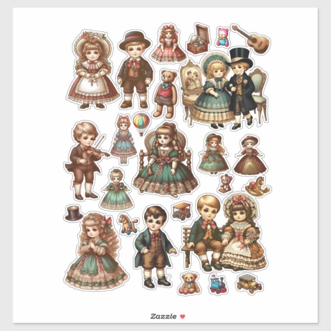 cute victorian antique dolls and toys art  (Sheet)