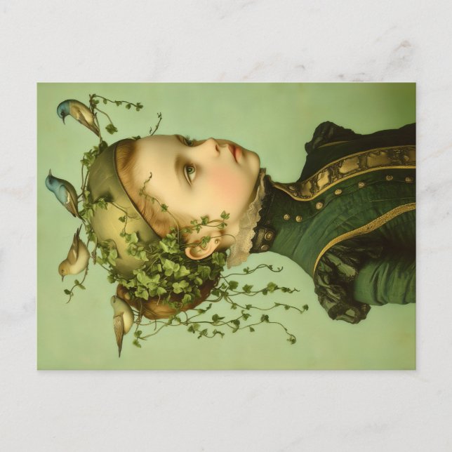 Cute Victorian Girl & Vines & Birds BD9  Postcard (Front)