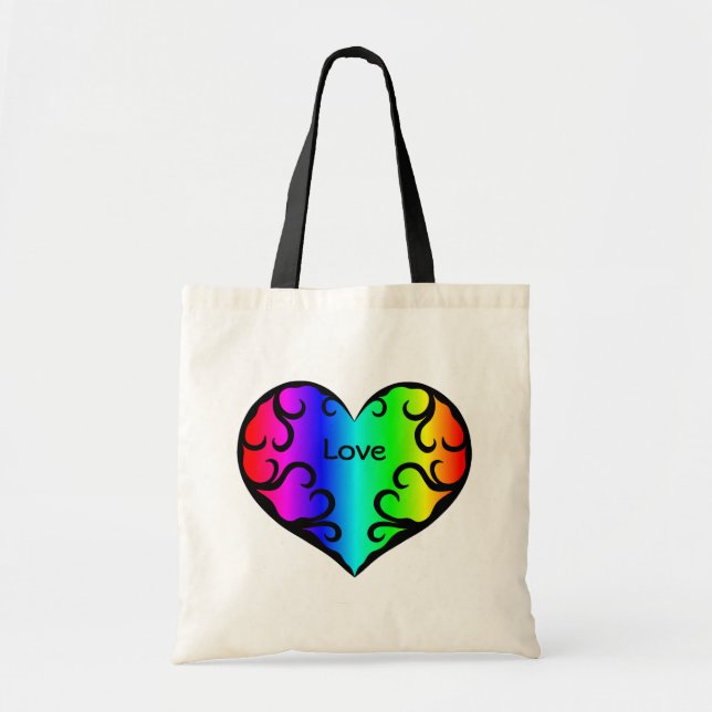 Cute victorian rainbow heart light tote bag (Front)