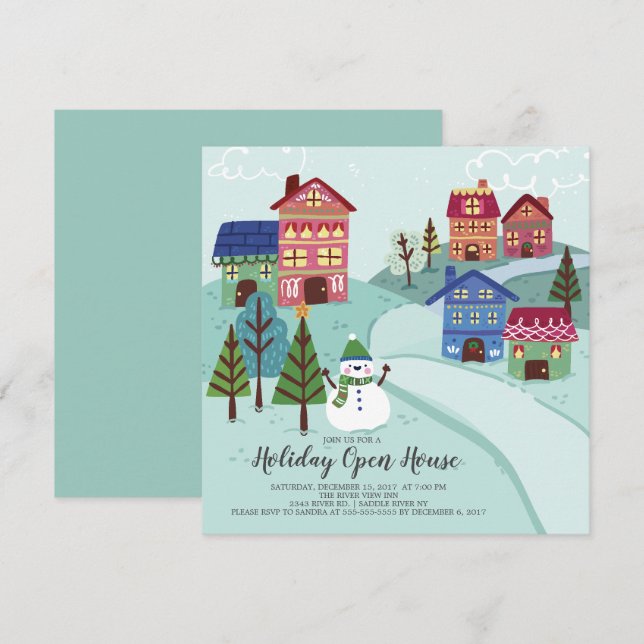 Cute Village Vacances Open House Invitation (Devant / Derrière)