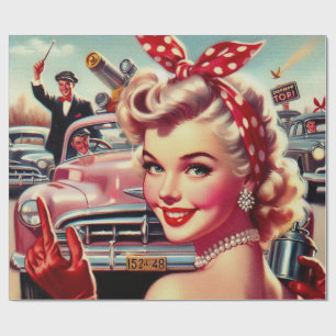 Cute Vintage 1950s Girl Wrapping Paper