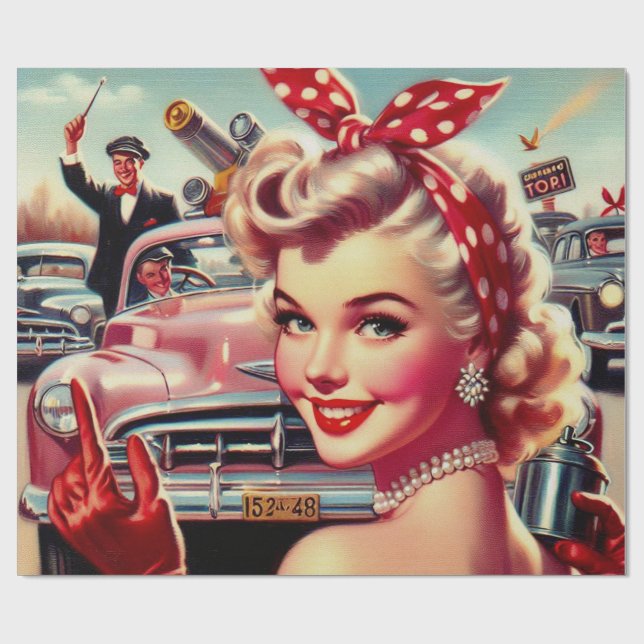 Cute Vintage 1950s Girl Wrapping Paper (Flat)