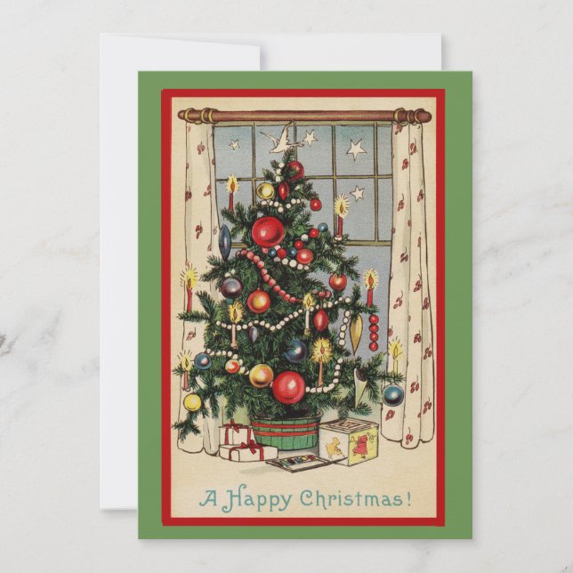 Cute Vintage A Happy Christmas Tree Holiday Card (Front)