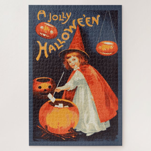 Cute Vintage A Jolly Halloween Pumpkins Jigsaw Puzzle (Vertical)