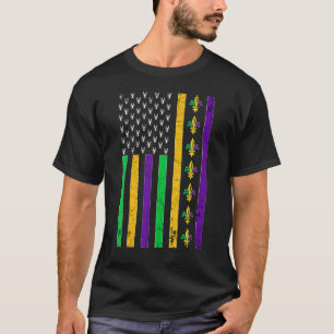 Cute Vintage American Flag Mardi Gras Jester Crawf T-Shirt