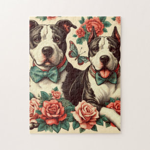 Cute Vintage American Pit Bull Terrier  Jigsaw Puzzle