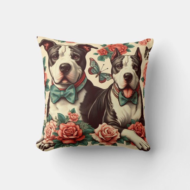 Cute Vintage American Pit Bull Terrier  Throw Pillow (Front)