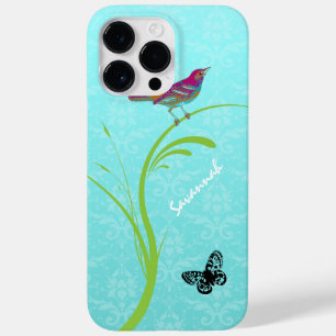 Cute Vintage Aqua Damask Colourful Bird Butterfly Case-Mate iPhone 14 Pro Max Case