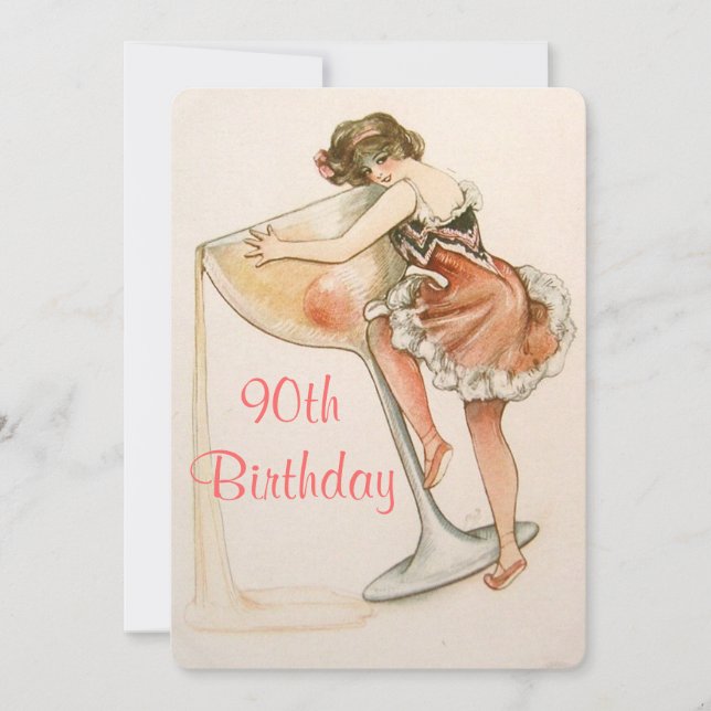 Cute, Vintage Art, 90th Birthday Invitation (Front)