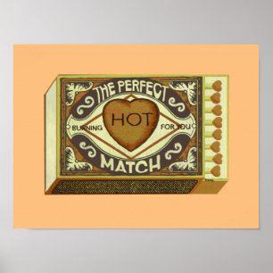 Cute vintage art of retro matchbox with heart  poster