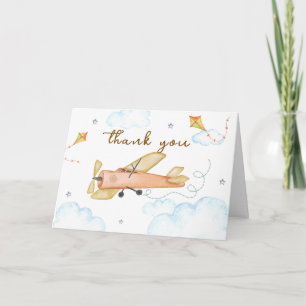 Cute Vintage Aviator Airplane Baby Shower Thank You Card