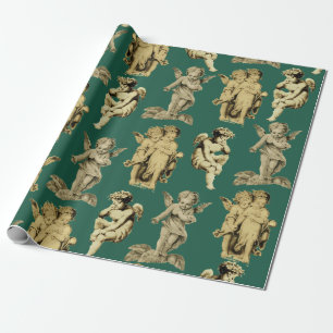 Cute Vintage Baby Cherub Cupid Angels Green Wrapping Paper