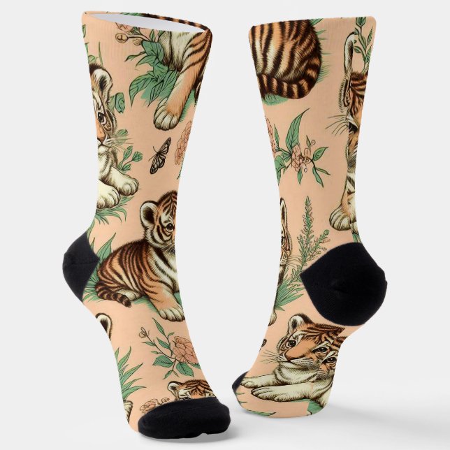 Cute Vintage Baby Tiger Pattern Socks (Angled)