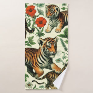 Cute Vintage Baby Tiger Seamless Bath Towel