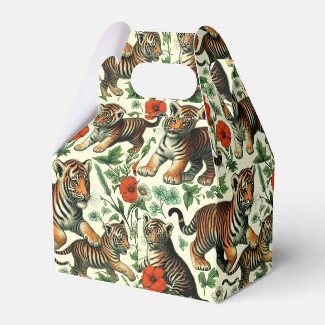 Cute Vintage Baby Tiger Seamless Favor Box (Front Side)