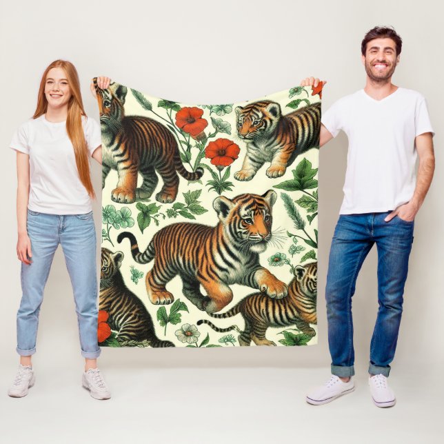 Cute Vintage Baby Tiger Seamless Fleece Blanket (In Situ)
