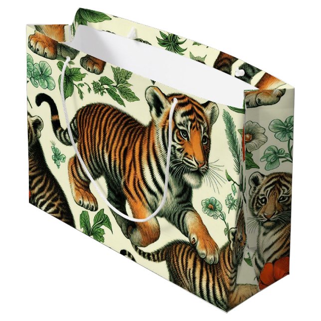 Cute Vintage Baby Tiger Seamless Large Gift Bag (Back Angled)
