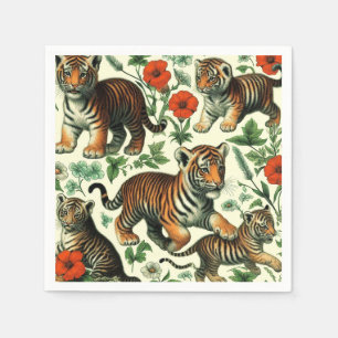 Cute Vintage Baby Tiger Seamless Napkin