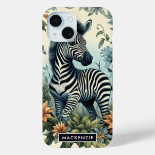 Cute Vintage Baby Zebra Watercolor iPhone 15 Case